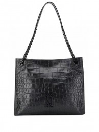 Luxury SAINT LAURENT NIKI MEDIUM SHOPPING BAG IN CRINKLED LEATHER Y577999 black JH07729ze26