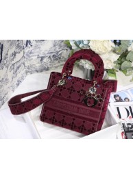 MEDIUM LADY D-LITE BAG Burgundy Cannage Embroidered Velvet M0565OW JH06886rC81