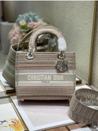 MEDIUM LADY D-LITE BAG Multicolor Stripes Embroidery M0565ORFO JH06698Nr89