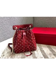 Replica AAAAA VALENTINO Rockstud leather bucket bag 0059L red JH09835st72