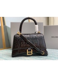 Replica Balenciaga HOURGLASS SMALL TOP HANDLE BAG crocodile embossed calfskin B108895E black JH09394zS17