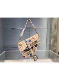 Replica DIOR Beige Multicolor Dior Hibiscus Metallic Thread Embroidery SADDLE BAG M0446C Beige JH06782eG43