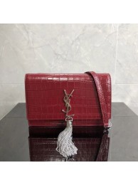 Replica SAINT LAURENT Kate crocodile-embossed leather cross-body bag 452159 Jujube red JH07971QF99