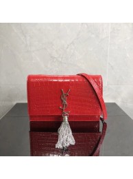 Replica SAINT LAURENT Kate crocodile-embossed leather cross-body bag 452159 red JH07973oV69