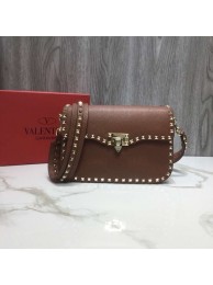 Replica VALENTINO Rockstud grained leather messenger 0936B brown JH09721jE50