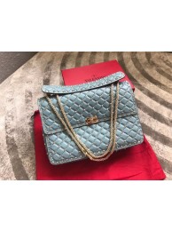 Replica VALENTINO Spike quilted leather large shoulder bag 0027 Light blue JH09859aG64