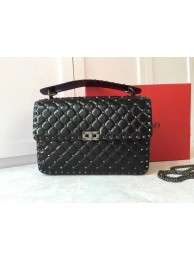 Replica VALENTINO Spike quilted leather large shoulder bag A0327 black JH09825jT29