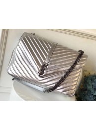 Replica YSL Flap Bag Calfskin Leather 392738 silver JH08240ap60