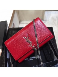 Replica Yves saint Laurent crocodile leather Shoulder Bag 1456 red Silver Chain JH08185qj24