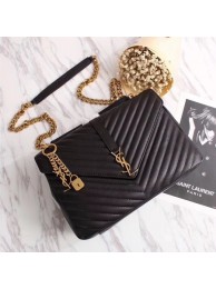 Replica Yves Saint Laurent Monogramme Calf leather Shoulder Bag 26612 black Gold chain JH08139wr22