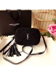 SAINT LAURENT Lambswool leather quilted shoulder bag Y538012 black JH07965QZ36