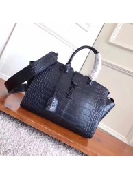 SAINT LAURENT Monogram Cabas crocodile-embossed leather tote 3807 black JH08113bM53