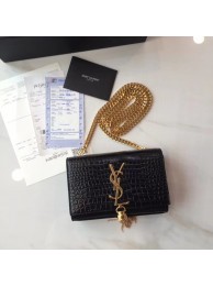 SAINT LAURENT Monogram Kate small crocodile-embossed leather shoulder bag 354120 Black JH08049EW49