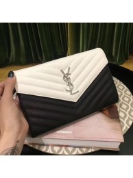 SAINT LAURENT Monogram quilted leather envelope clutch 26813 Black&white JH08088gz34