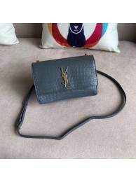 SAINT LAURENT Sunset croc-embossed leather cross-body bag 6781 grey JH07984Bi78