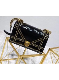 SMALL DIORAMA BAG IN BLACK-TONE STUDDED METALLIC CALFSKIN WITH LARGE CANNAGE MOTIF M0421 JH07578Ug45