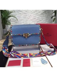 Top VALENTINO Rockstud leather messenger bag 50055 blue JH09688Oq54