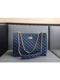 Top Valentino Starry Series Shopping Bag Original Sheepskin Leather 0346 blue JH09820aw17