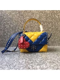 VALENTINO Candy Rockstud quilted leather shoulder bag 6019 yellow&blue JH09792ys25