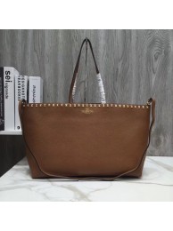 VALENTINO Rockstud grained leather shopper 93316 brown JH09851mD58