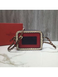 VALENTINO Rockstud leather camera cross-body bag 2855 Black&red&white JH09719fh25