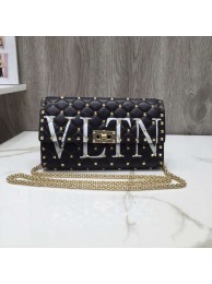 VALENTINO Rockstud quilted leather cross-body bag 5830 black JH09798Za30