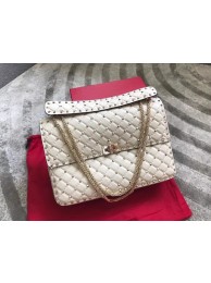 VALENTINO Spike quilted leather large shoulder bag 0027 white JH09863DY28