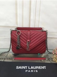 YSL Flap Bag Calfskin Leather 2508 red silver buckle JH08318Vo37