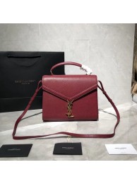 Yves Saint Laurent CASSANDRA TOP HANDLE MEDIUM BAG IN GRAIN DE POUDRE EMBOSSED LEATHER Y578000 Red JH07819nZ35