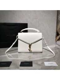 Yves Saint Laurent CASSANDRA TOP HANDLE MEDIUM BAG IN GRAIN DE POUDRE EMBOSSED LEATHER Y578000 White JH07821tF12