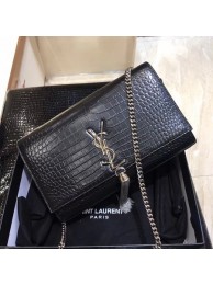 Yves Saint Laurent Crocodile Leather Shoulder Bag 1456 Black&Silver JH07938dA83