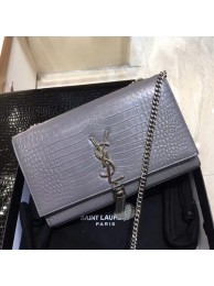 Yves saint Laurent crocodile leather Shoulder Bag 1456 grey Silver Chain JH08184dV68