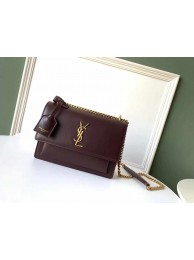 Yves Saint Laurent Leather Cross-body Shoulder Bag Y8015 wine JH07933Pg44