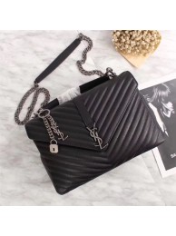 Yves Saint Laurent Monogramme Calf leather Shoulder Bag 26612 black Silver Chain JH08138JC57